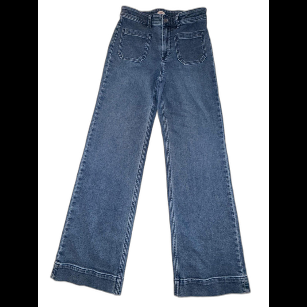 Faherty Second Wave High Rise Wide Leg Jeans Womens 29 Blue Stretch Denim Pants